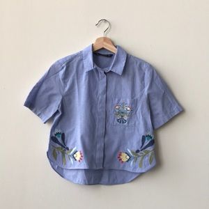 Zara Cropped & Embroidered Stripes Button-Up